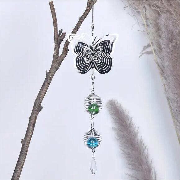 3D Rotating Stainless Steel Butterfly Spinner Yard Decor Crystal Suncatcher GUC - Picture 1 of 13